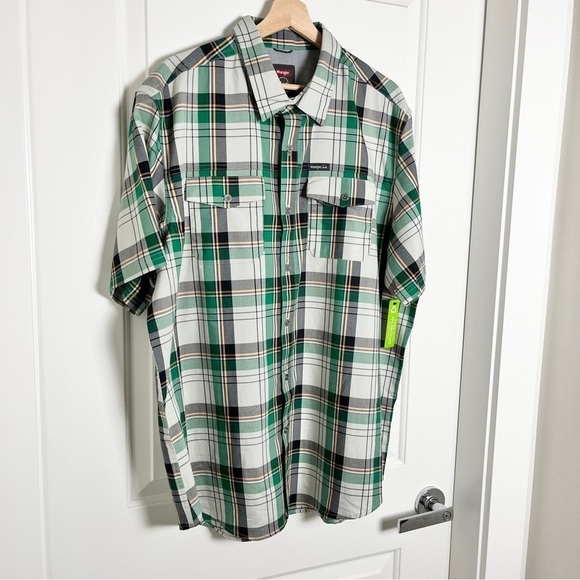 NWT Wrangler Short Sleeve Plaid Outdoor Utility Shirt-Green Black-XL - Picture 6 of 16